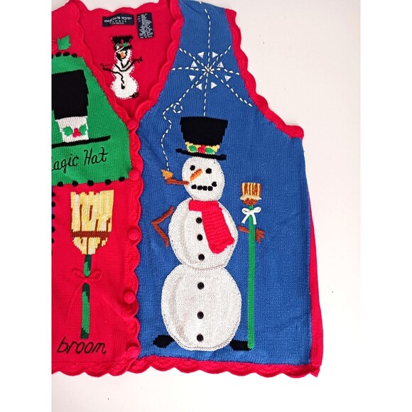 VTG 95 Eagles Eye Christmas Vest Snowman Snowflake 2X Ugly Sweater Cotton Blend - Picture 2 of 5